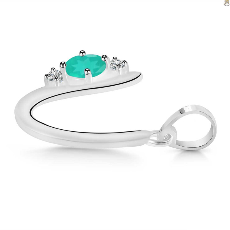 Green Onyx & White Topaz Alphabet U Pendant