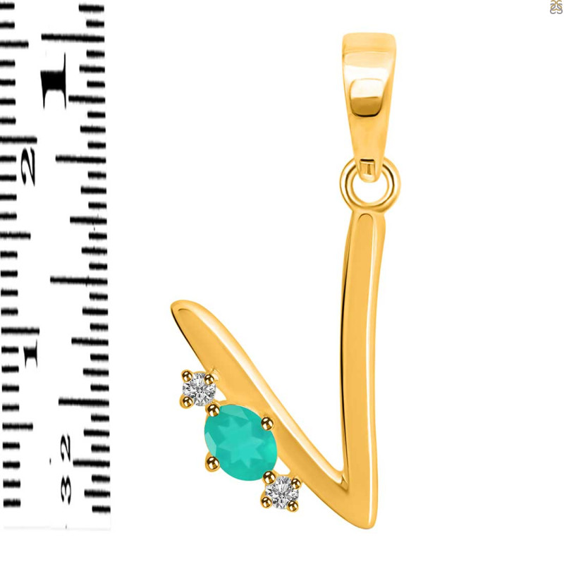 Green Onyx & White Topaz Alphabet V Pendant GRO-RDA-22.