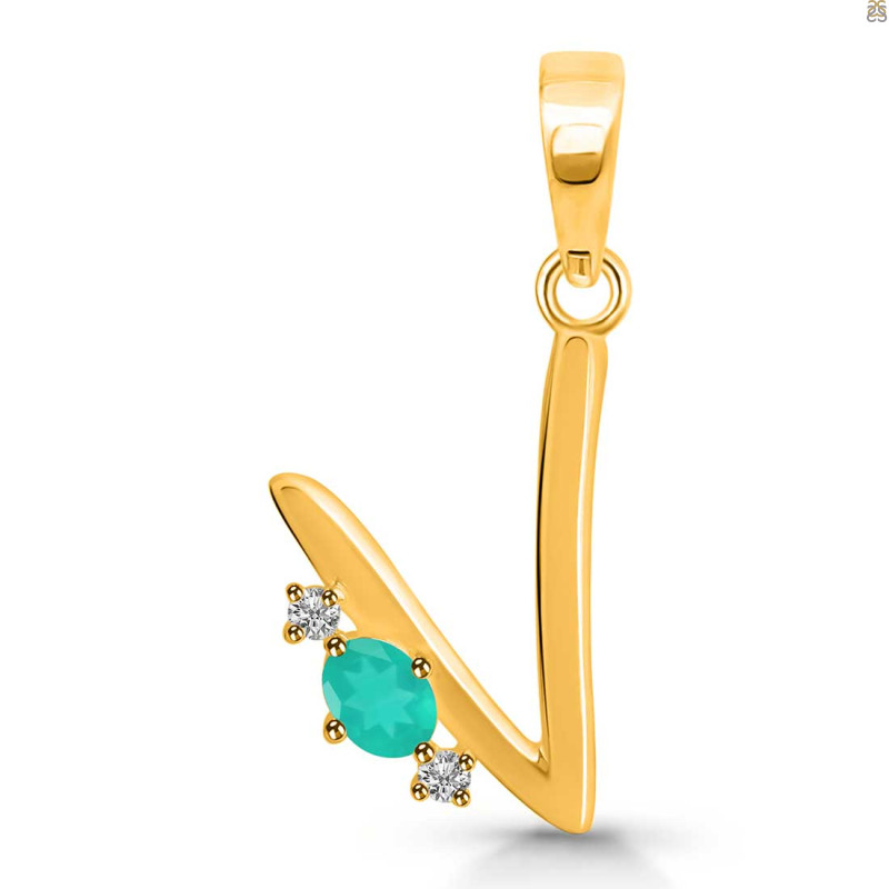 Green Onyx & White Topaz Alphabet V Pendant GRO-RDA-22.
