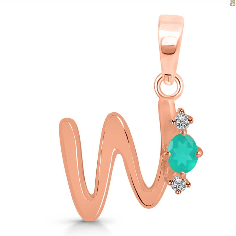 Green Onyx & White Topaz Alphabet W Pendant GRO-RDA-23.