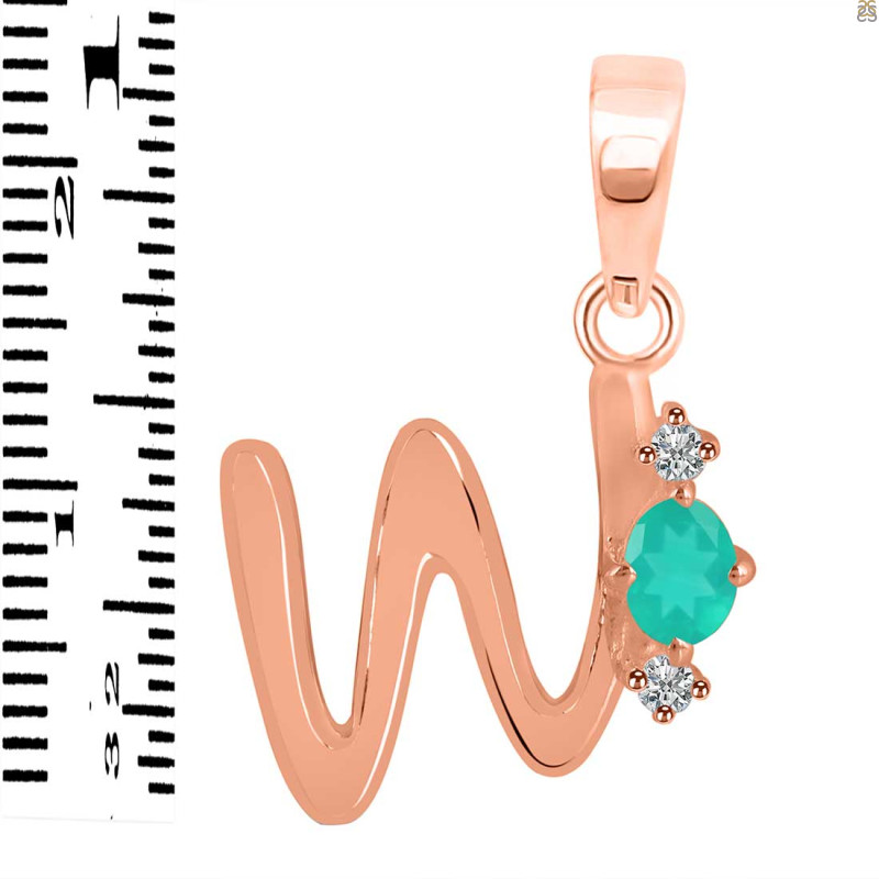 Green Onyx & White Topaz Alphabet W Pendant GRO-RDA-23.