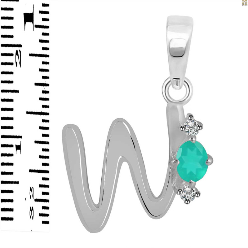 Green Onyx & White Topaz Alphabet W Pendant GRO-RDA-23.