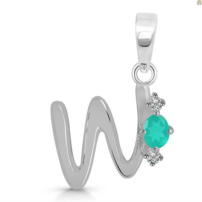 Green Onyx & White Topaz Alphabet W Pendant GRO-RDA-23.