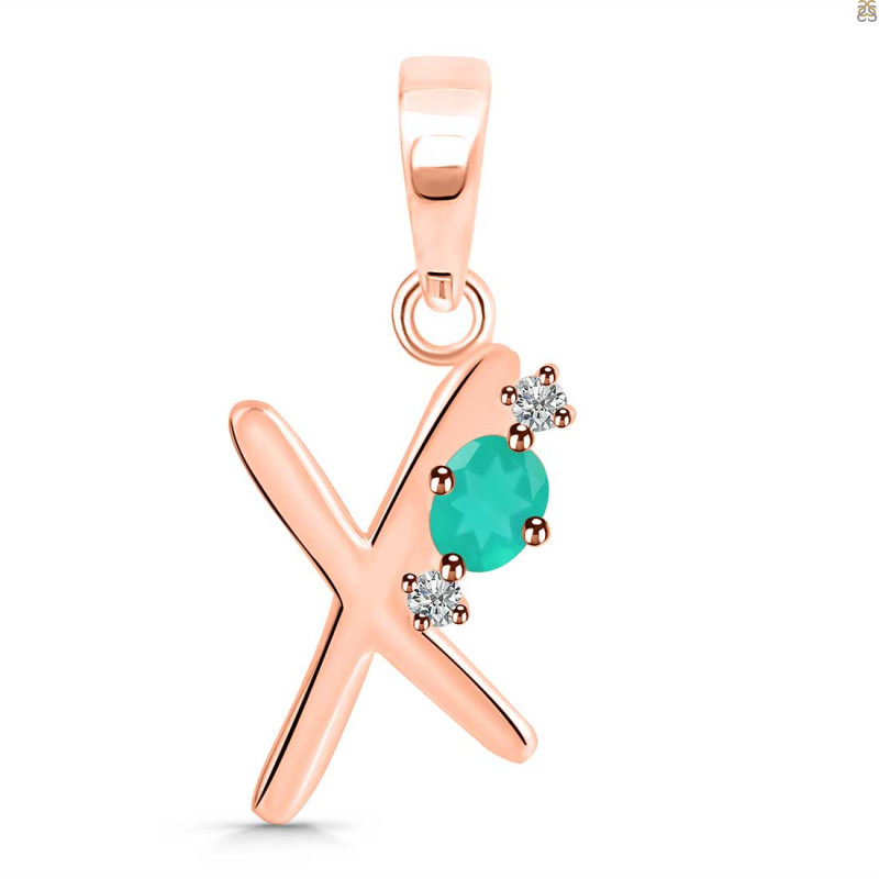Green Onyx & White Topaz Alphabet X Pendant GRO-RDA-24.