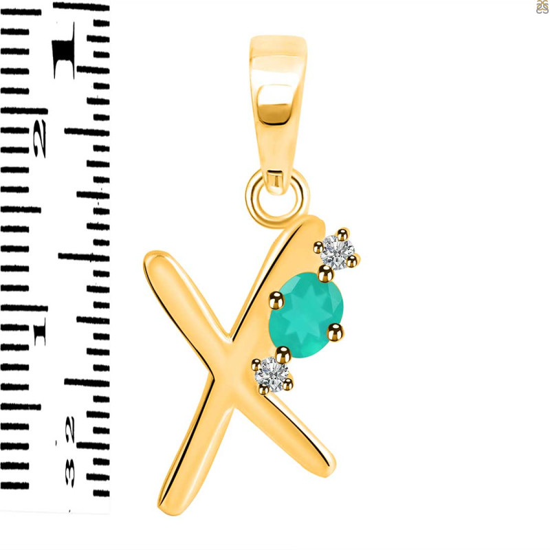 Green Onyx & White Topaz Alphabet X Pendant GRO-RDA-24.