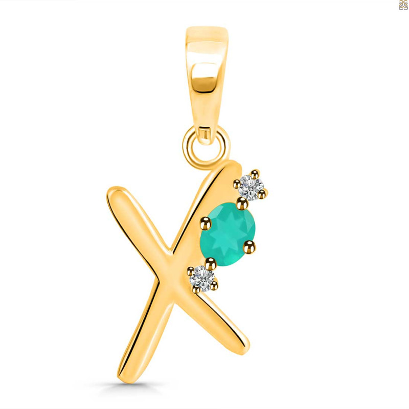 Green Onyx & White Topaz Alphabet X Pendant GRO-RDA-24.