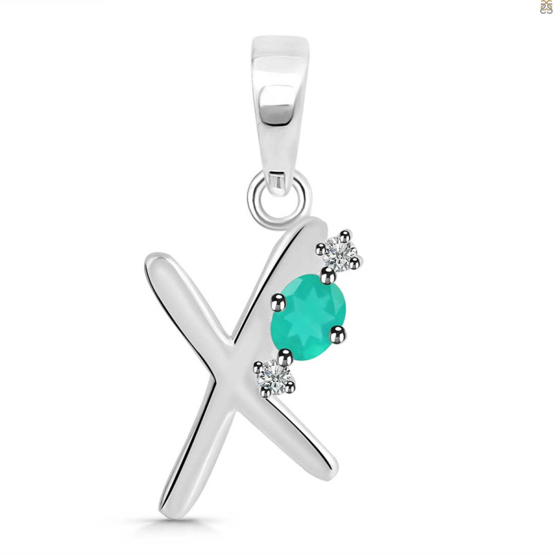 Green Onyx & White Topaz Alphabet X Pendant GRO-RDA-24.