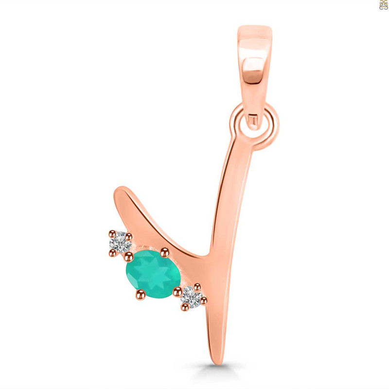 Green Onyx & White Topaz Alphabet Y Pendant GRO-RDA-25.