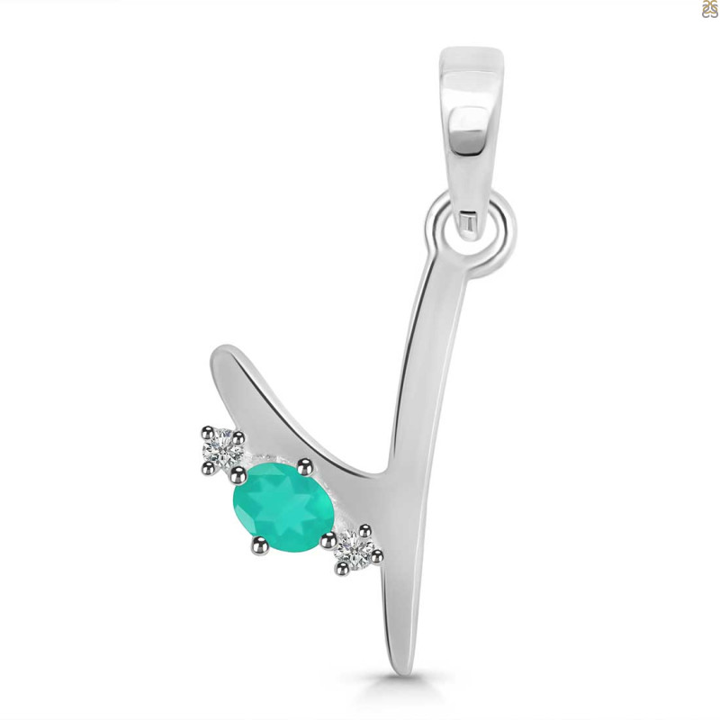 Green Onyx & White Topaz Alphabet Y Pendant GRO-RDA-25.