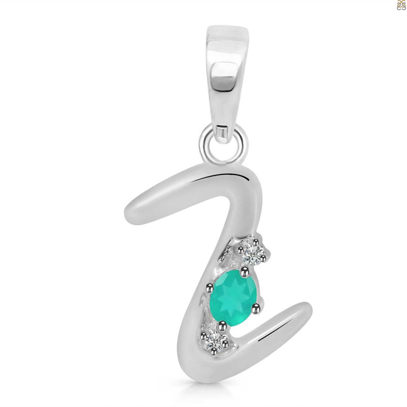 Green Onyx & White Topaz Alphabet Z Pendant GRO-RDA-26.