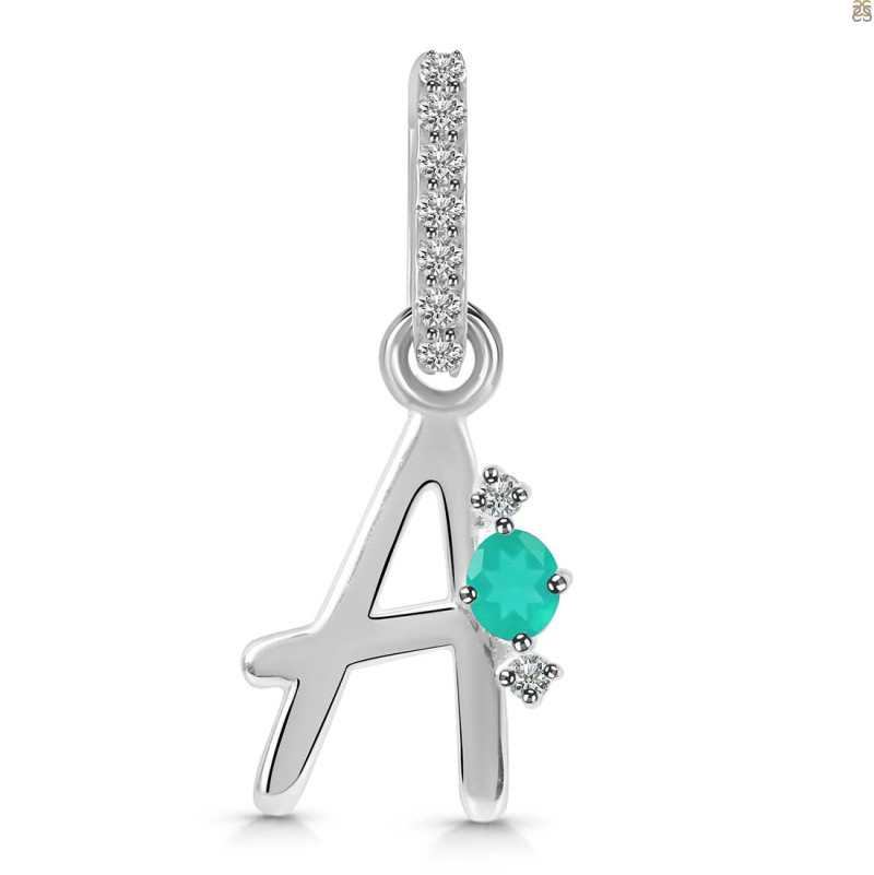 Green Onyx & White Topaz Alphabet A Pendant GRO-RDA-27.