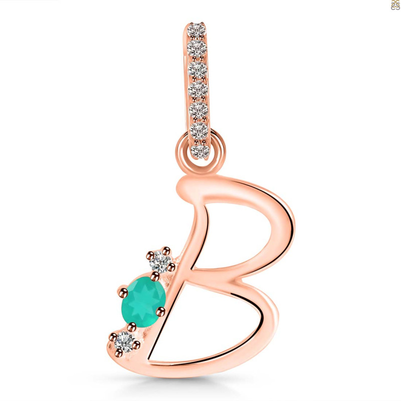 Green Onyx & White Topaz Alphabet B Pendant GRO-RDA-28.