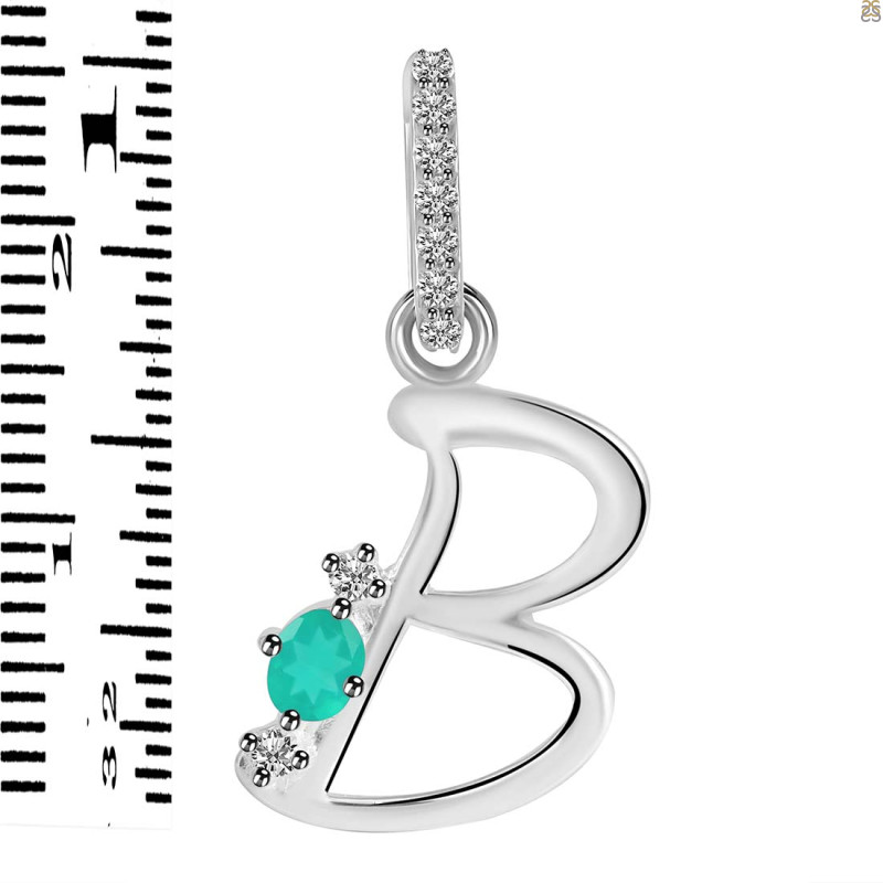 Green Onyx & White Topaz Alphabet B Pendant GRO-RDA-28.