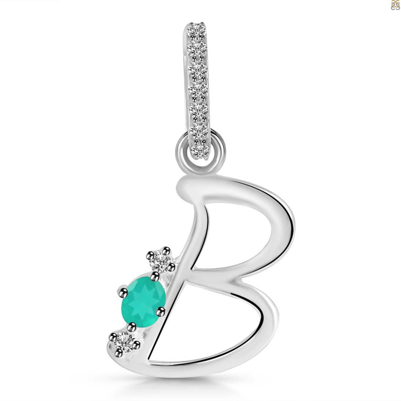 Green Onyx & White Topaz Alphabet B Pendant GRO-RDA-28.