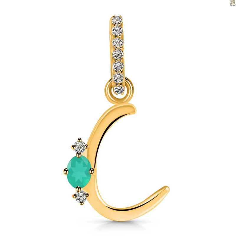 Green Onyx & White Topaz Alphabet C Pendant GRO-RDA-29.