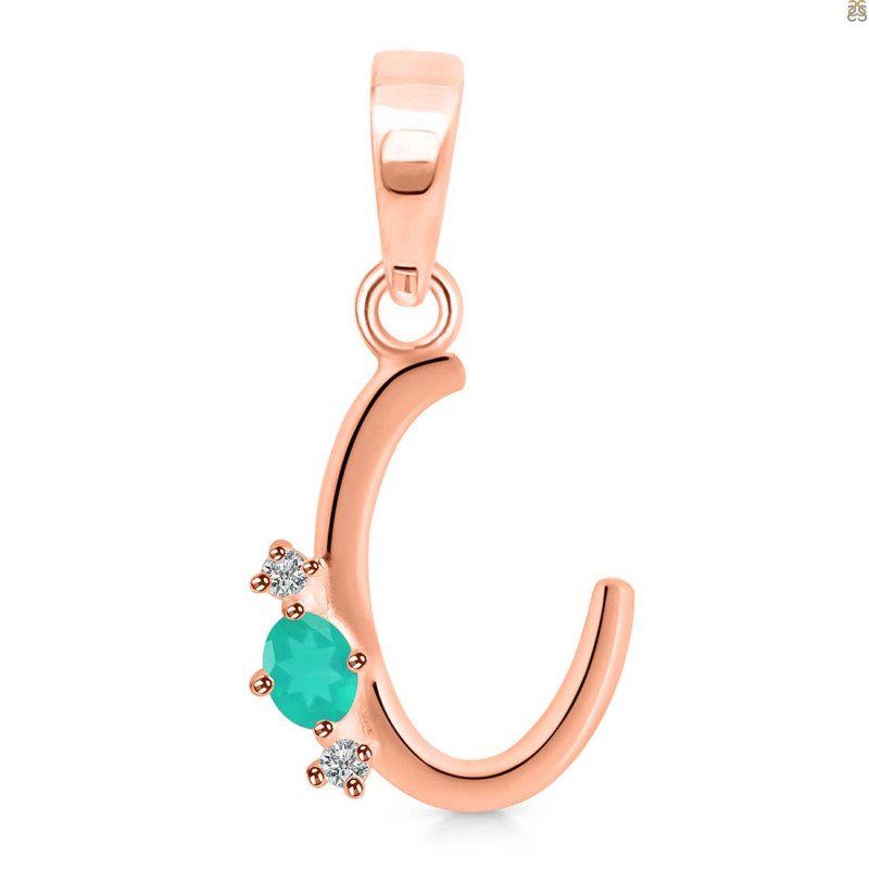 Green Onyx & White Topaz Alphabet C Pendant GRO-RDA-3.