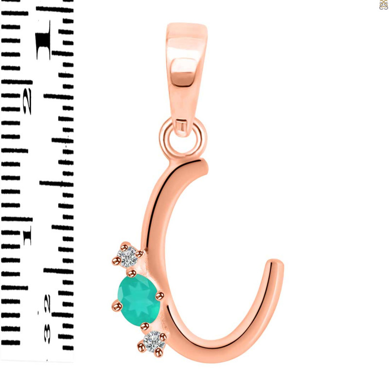 Green Onyx & White Topaz Alphabet C Pendant GRO-RDA-3.