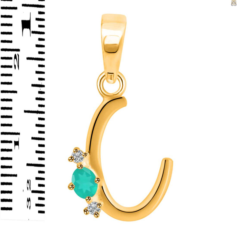 Green Onyx & White Topaz Alphabet C Pendant GRO-RDA-3.