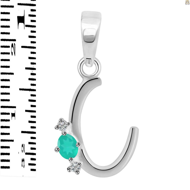 Green Onyx & White Topaz Alphabet C Pendant GRO-RDA-3.