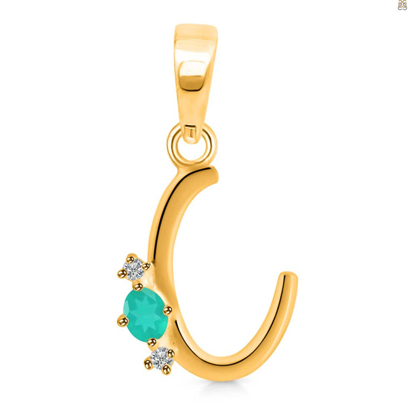 Green Onyx & White Topaz Alphabet C Pendant GRO-RDA-3.