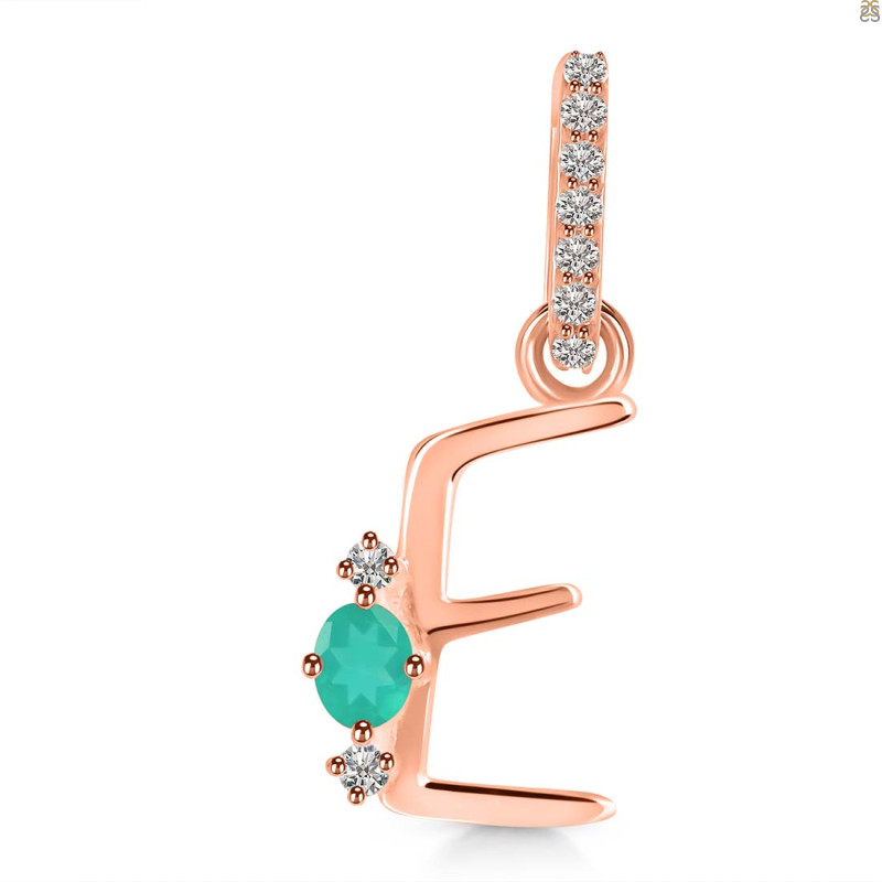 Green Onyx & White Topaz Alphabet E Pendant GRO-RDA-31.