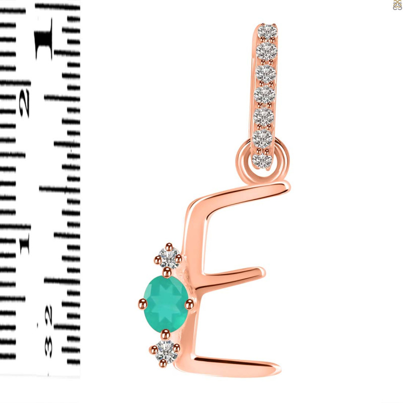 Green Onyx & White Topaz Alphabet E Pendant GRO-RDA-31.