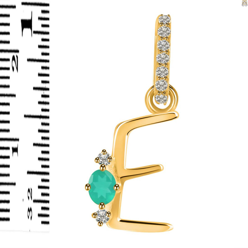 Green Onyx & White Topaz Alphabet E Pendant GRO-RDA-31.