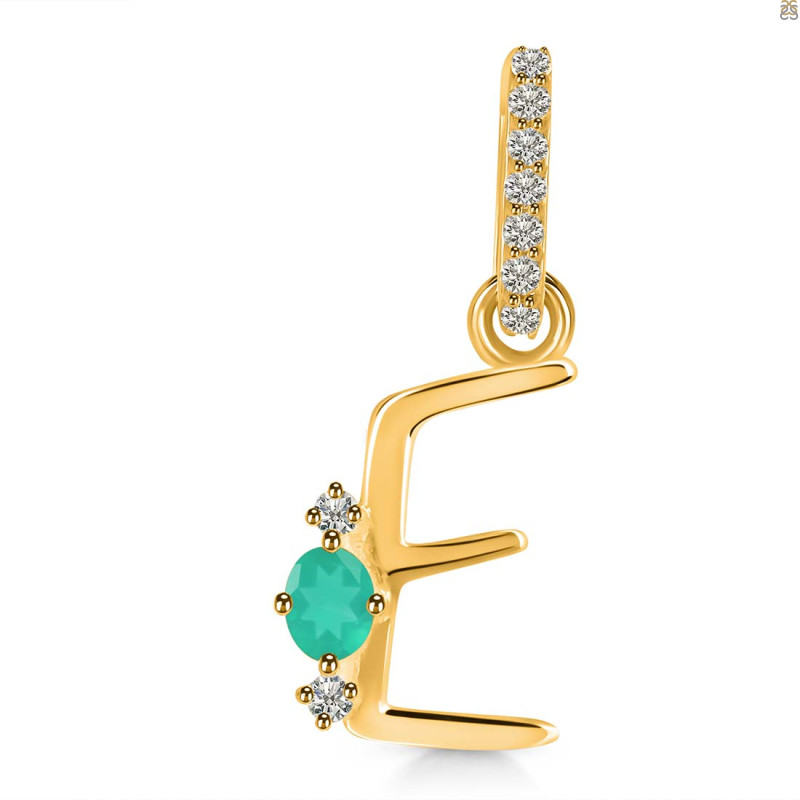 Green Onyx & White Topaz Alphabet E Pendant GRO-RDA-31.