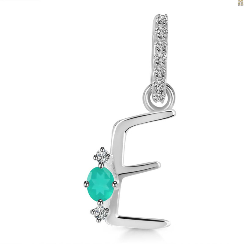 Green Onyx & White Topaz Alphabet E Pendant GRO-RDA-31.