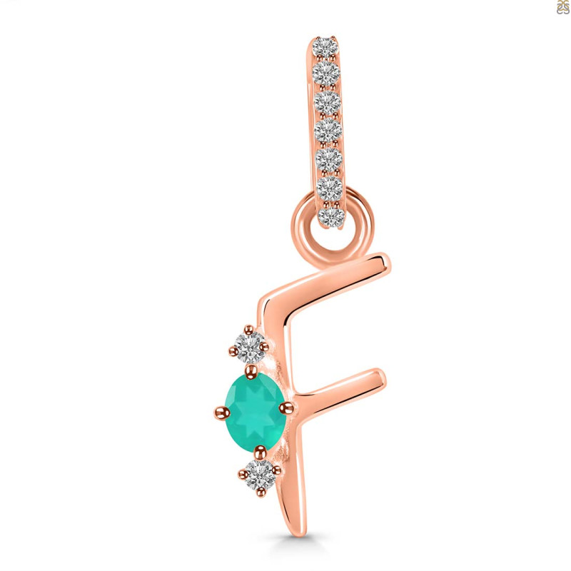 Green Onyx & White Topaz Alphabet F Pendant GRO-RDA-32.