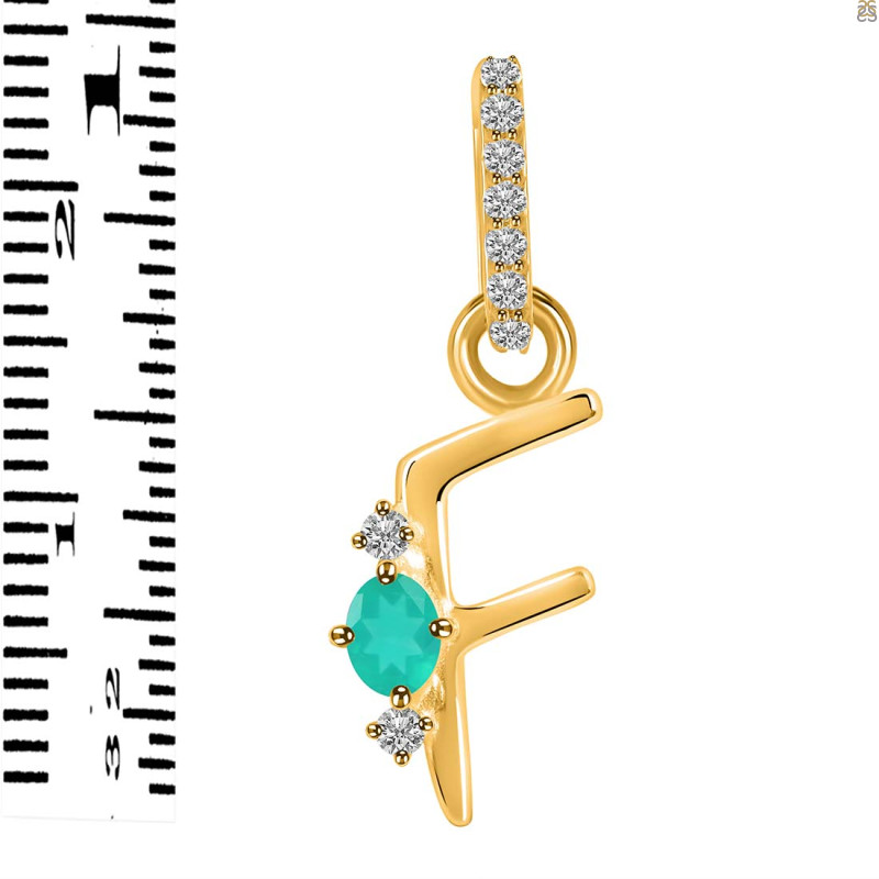 Green Onyx & White Topaz Alphabet F Pendant GRO-RDA-32.
