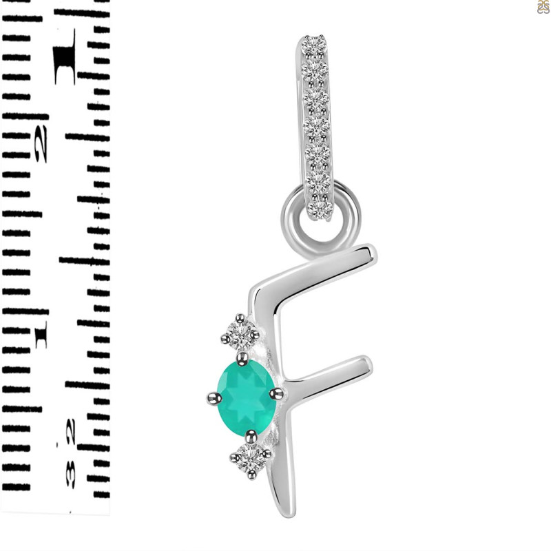 Green Onyx & White Topaz Alphabet F Pendant GRO-RDA-32.