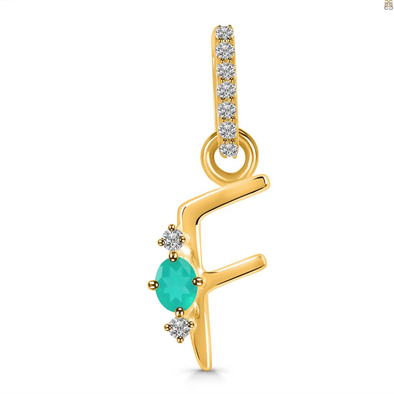 Green Onyx & White Topaz Alphabet F Pendant GRO-RDA-32.