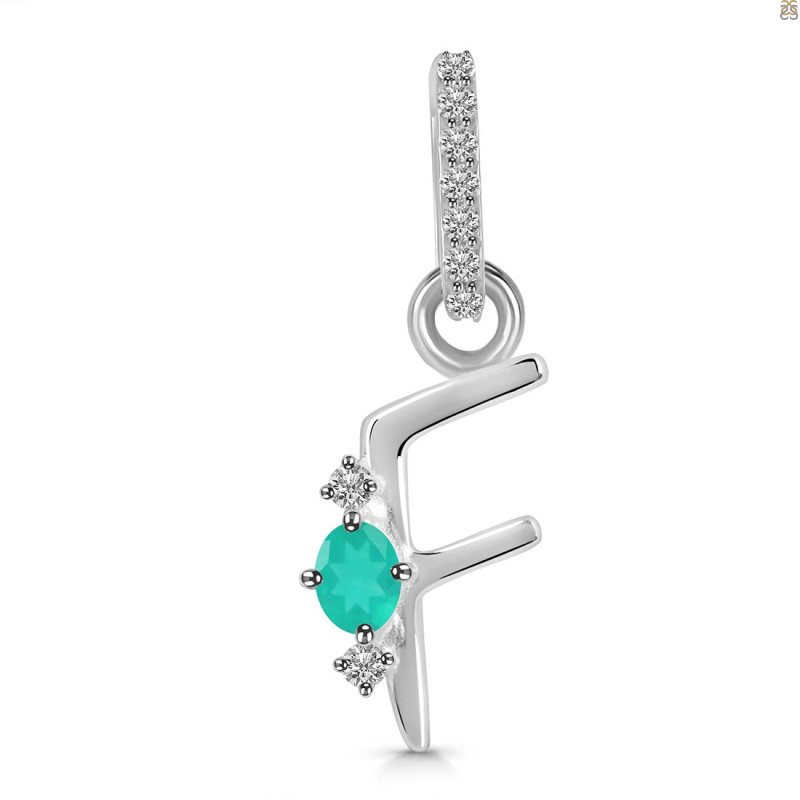 Green Onyx & White Topaz Alphabet F Pendant GRO-RDA-32.