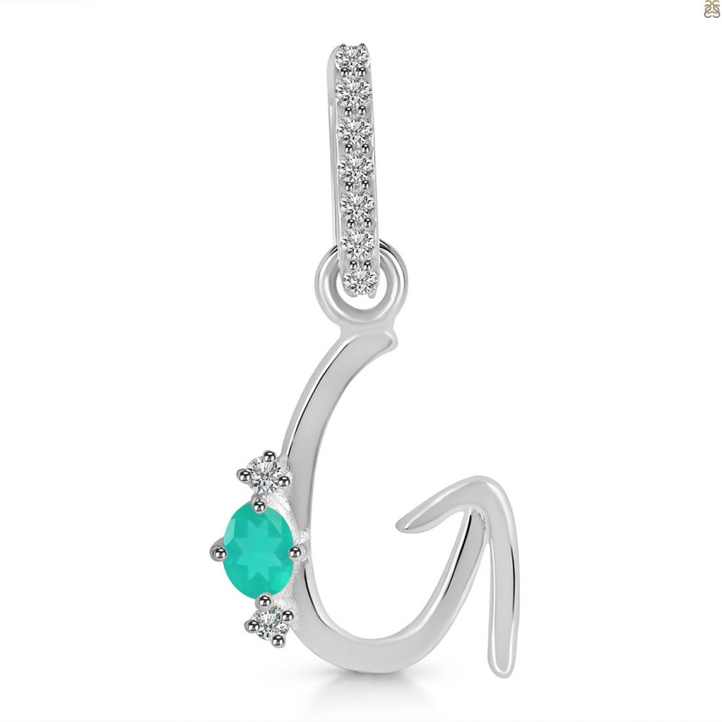 Green Onyx & White Topaz Alphabet G Pendant GRO-RDA-33.