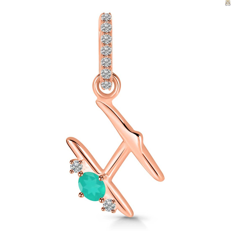 Green Onyx & White Topaz Alphabet H Pendant GRO-RDA-34.