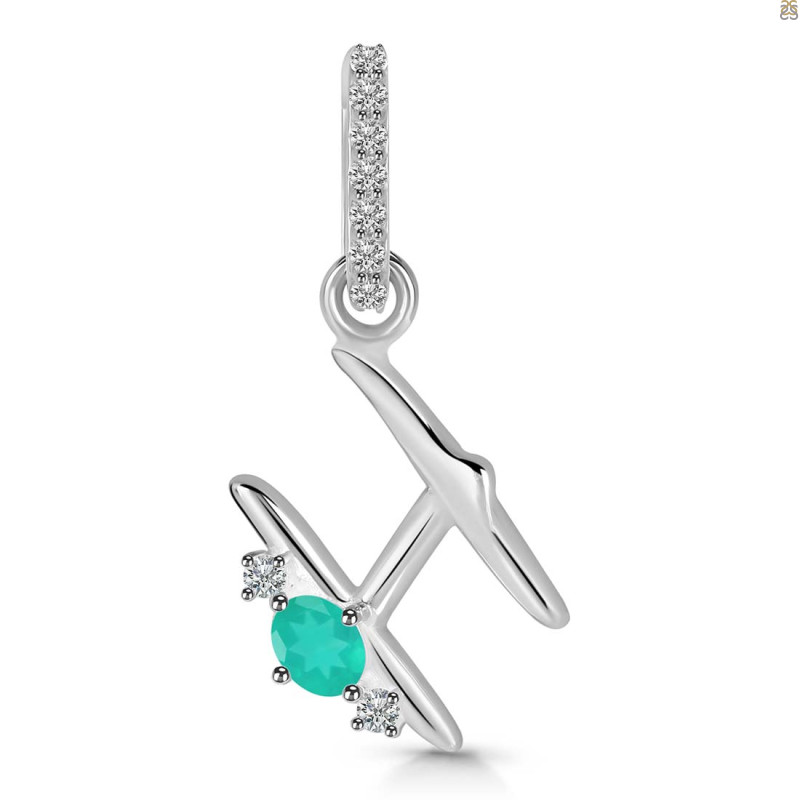 Green Onyx & White Topaz Alphabet H Pendant GRO-RDA-34.