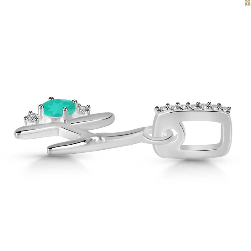 Green Onyx & White Topaz Alphabet H Pendant