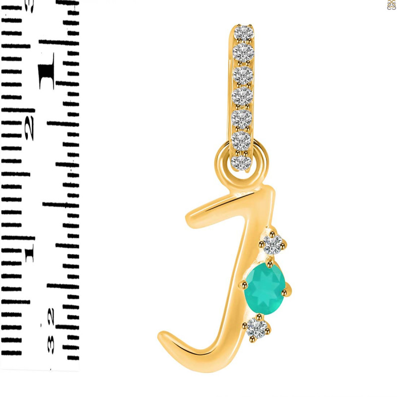 Green Onyx & White Topaz Alphabet J Pendant GRO-RDA-36.