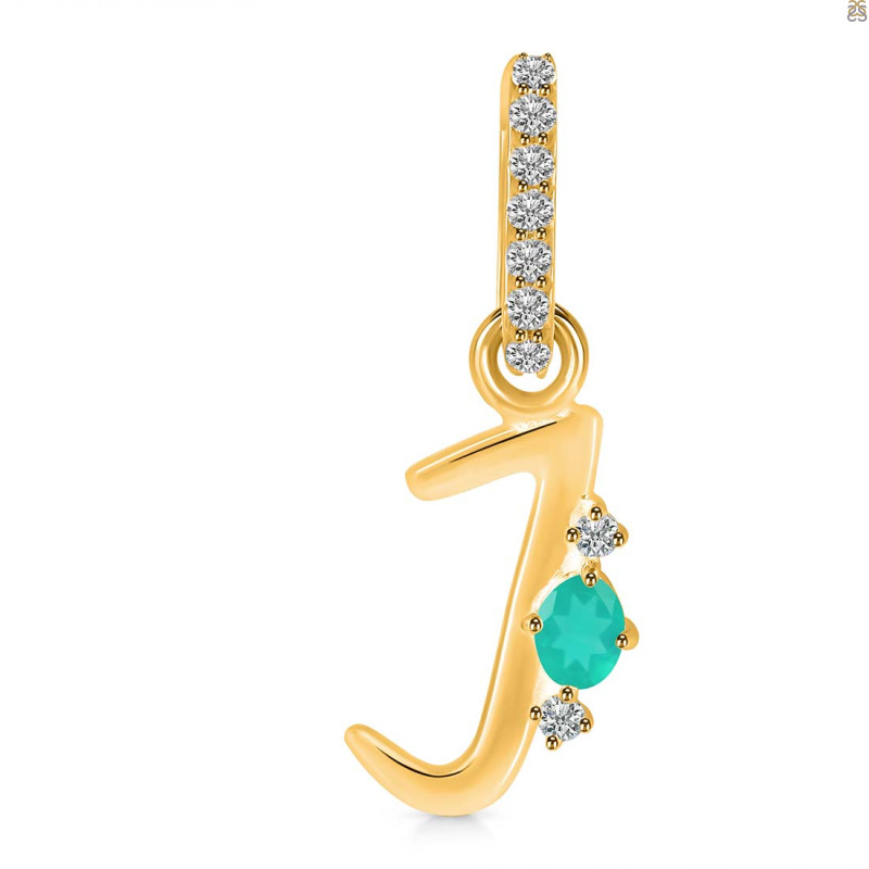 Green Onyx & White Topaz Alphabet J Pendant GRO-RDA-36.