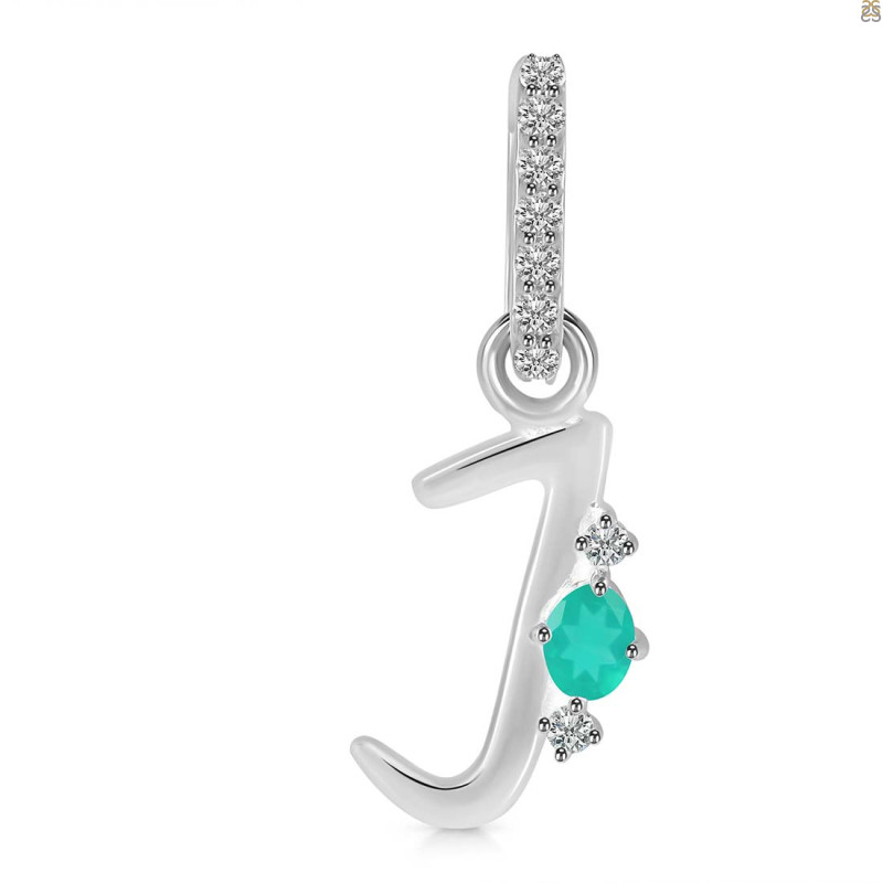 Green Onyx & White Topaz Alphabet J Pendant GRO-RDA-36.
