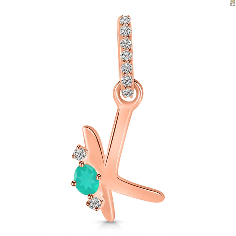 Green Onyx & White Topaz Alphabet K Pendant GRO-RDA-37.