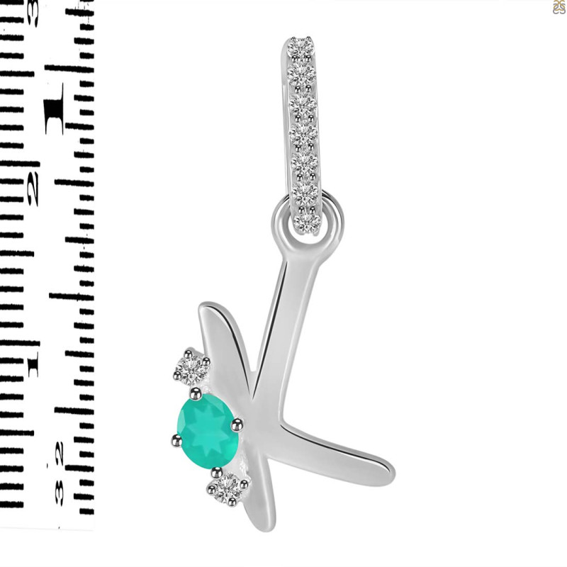 Green Onyx & White Topaz Alphabet K Pendant GRO-RDA-37.