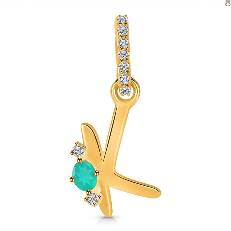 Green Onyx & White Topaz Alphabet K Pendant GRO-RDA-37.