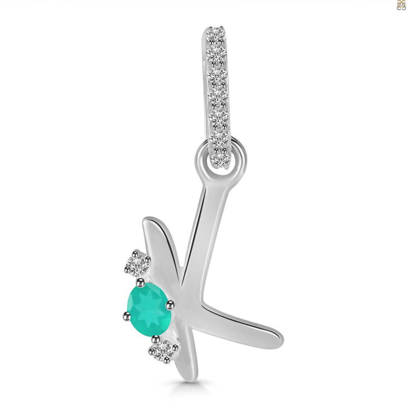Green Onyx & White Topaz Alphabet K Pendant GRO-RDA-37.