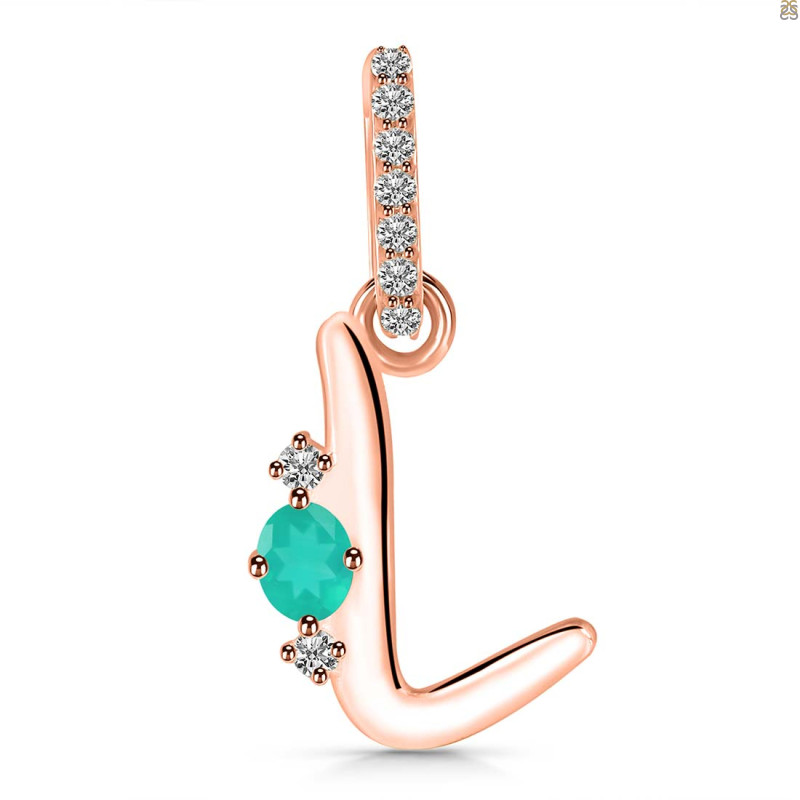 Green Onyx & White Topaz Alphabet L Pendant GRO-RDA-38.