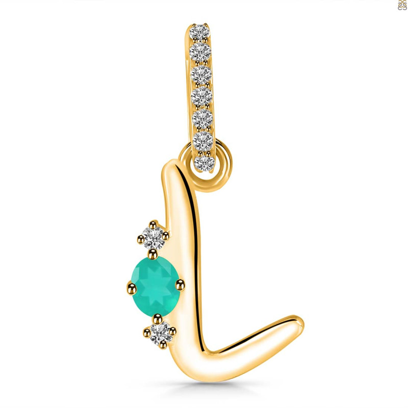 Green Onyx & White Topaz Alphabet L Pendant GRO-RDA-38.