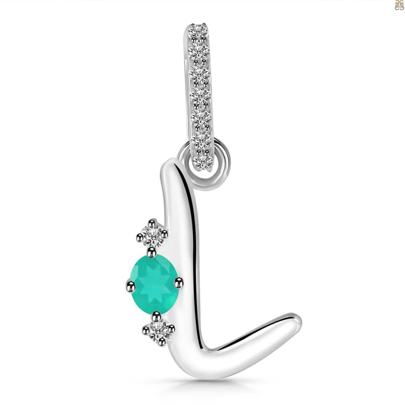 Green Onyx & White Topaz Alphabet L Pendant GRO-RDA-38.
