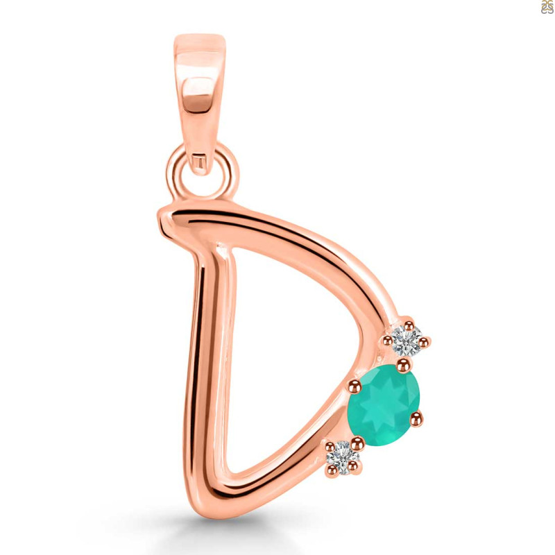 Green Onyx & White Topaz Alphabet D Pendant GRO-RDA-4.