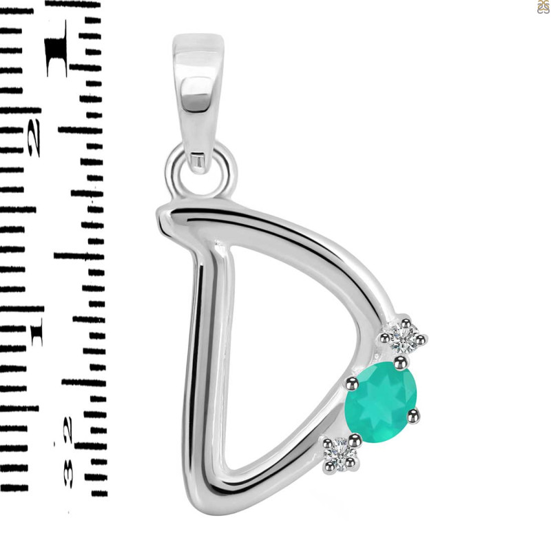 Green Onyx & White Topaz Alphabet D Pendant GRO-RDA-4.